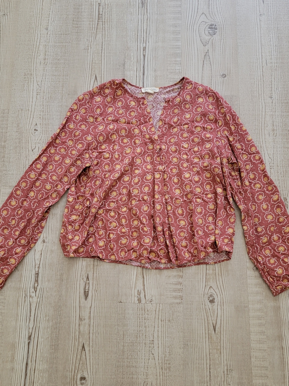 Treasure & Bond Rose-Pink Floral Long Sleeve Peasant Blouse Medium Boho Fall
